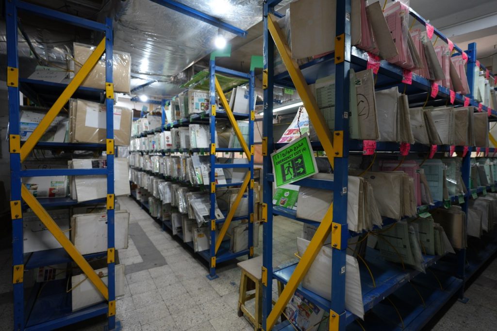 Shelves of packed stock in the Etalex warehouse