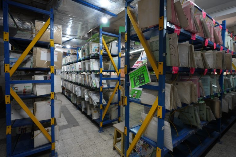 Shelves of packed stock in the Etalex warehouse