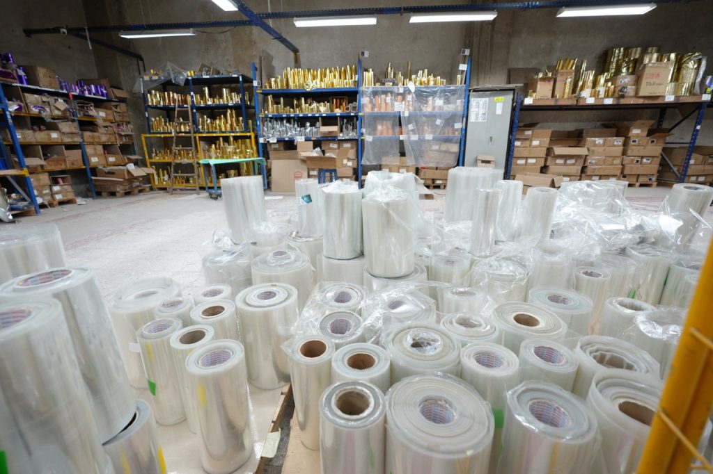 Rolls of label film in the Etalex materials store