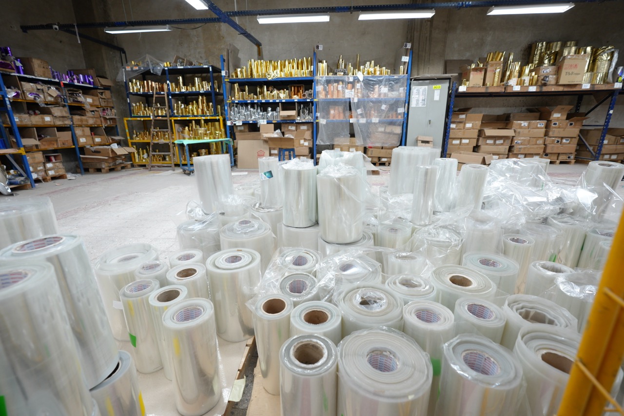 Rolls of label film in the Etalex materials store