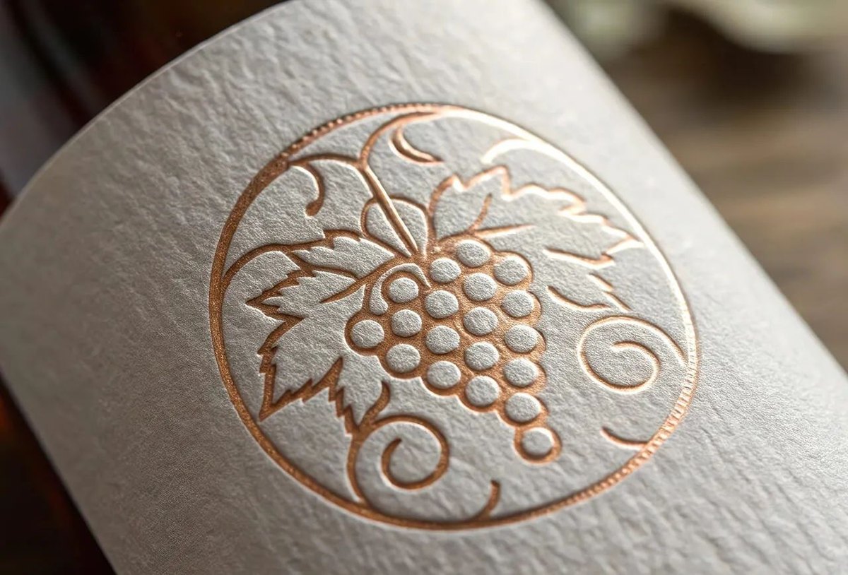 An embossed label detail