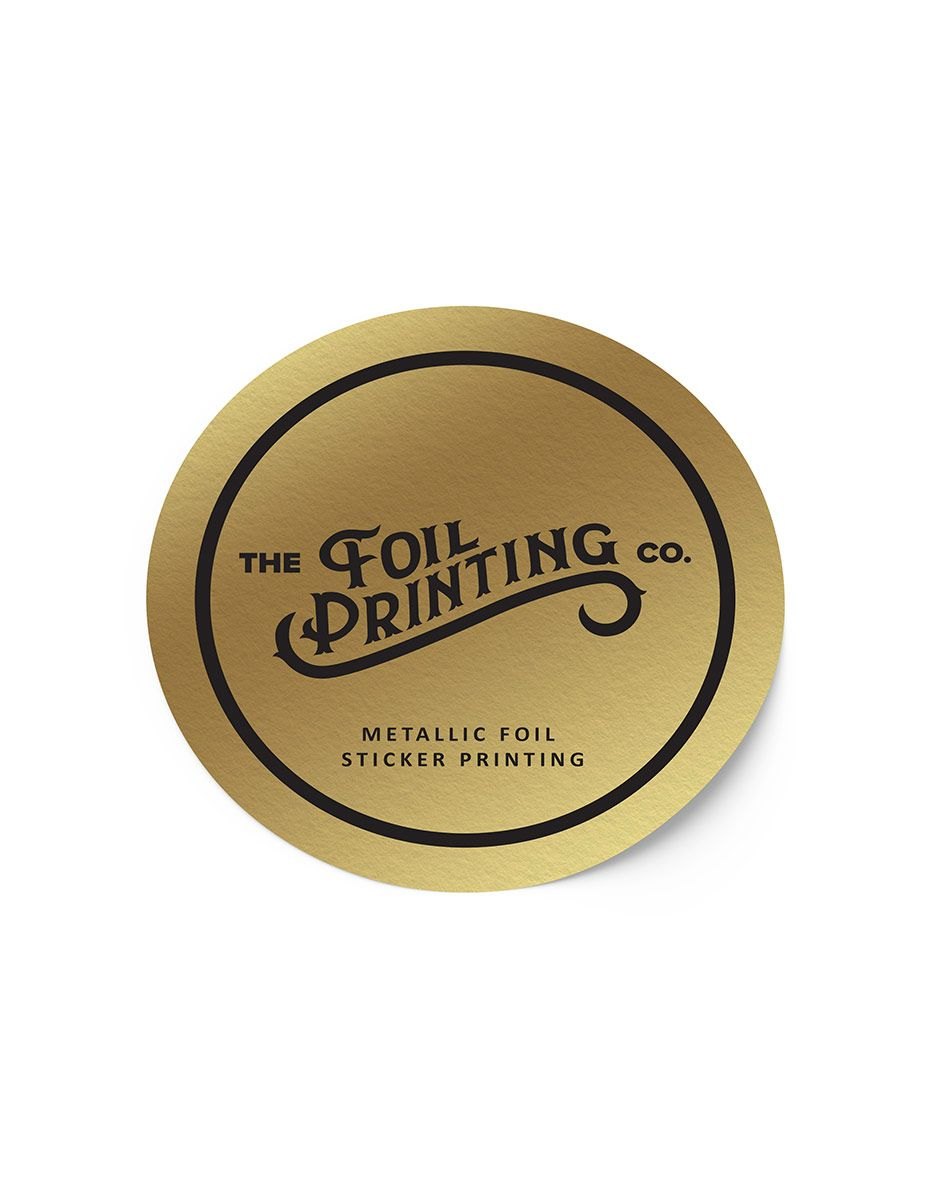 A gold foil-stamped label