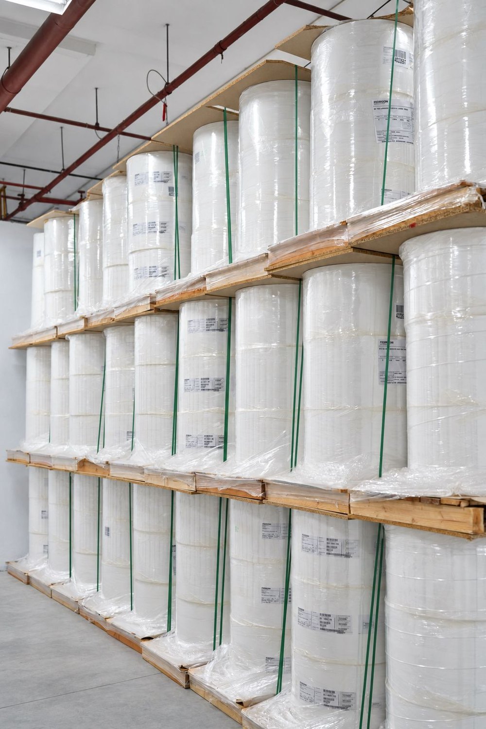 Rolls of label stock in the Etalex material store