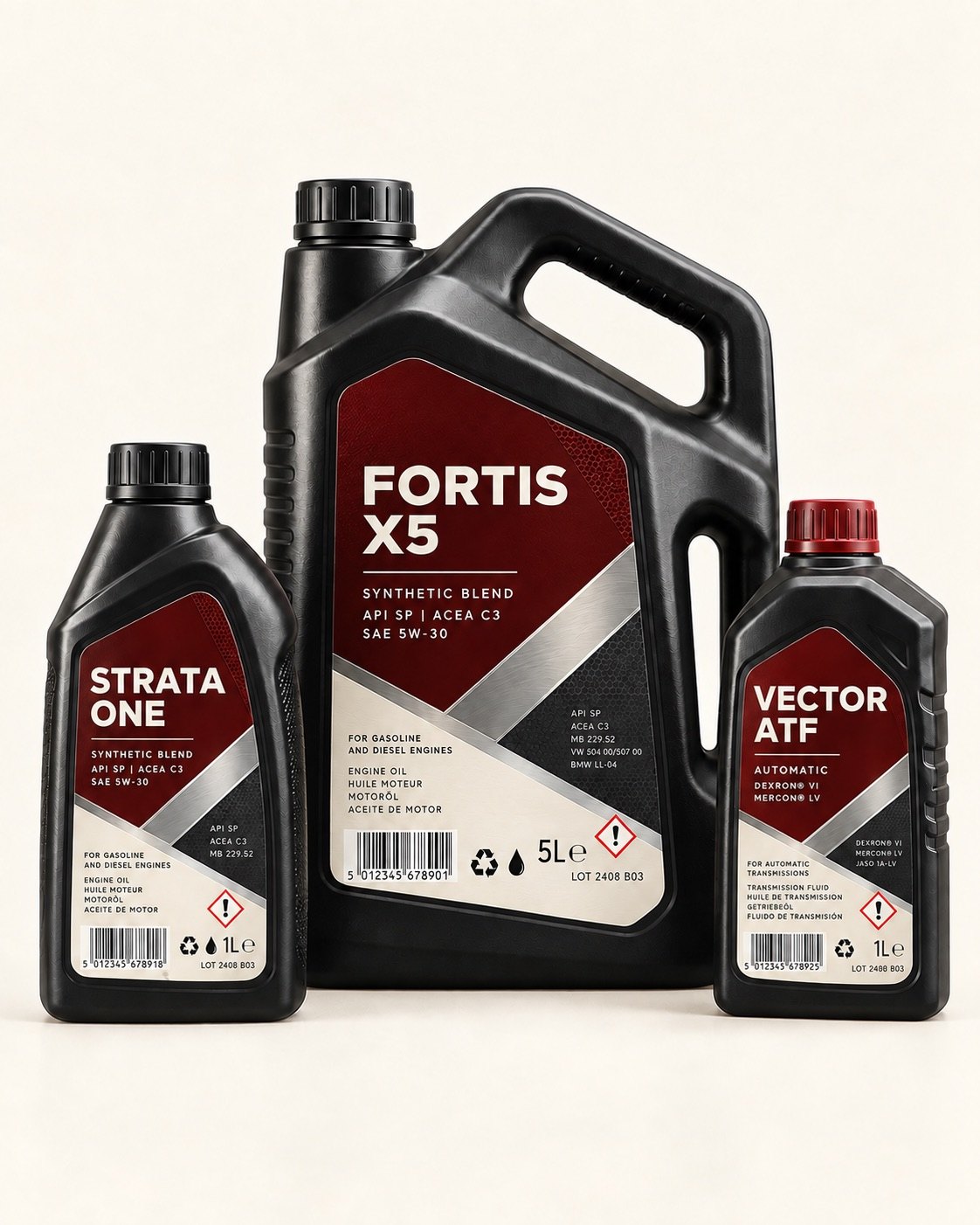 Automotive oil and lubricant packaging labelled by Etalex