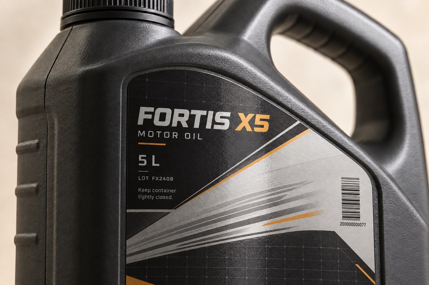 A motor oil canister label close up